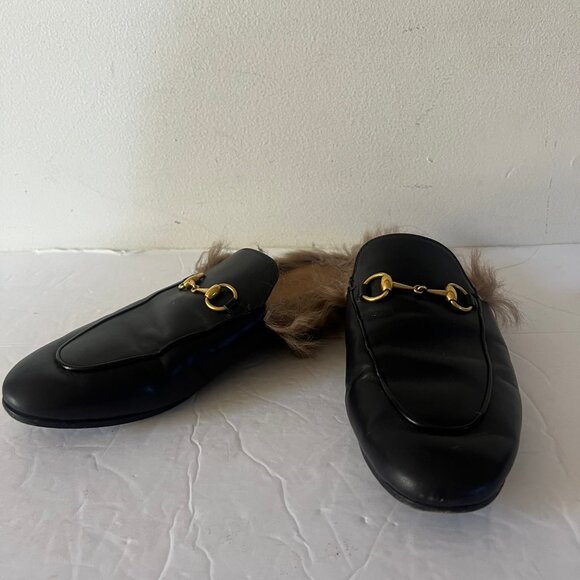 Gucci Black Leather Mules with Gold Detail - Picture 1 of 7